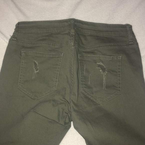 Olive Distressed Skinny Jeans Ripped Knee Ankle Raw Hem‎ Casual Size 5 - Picture 5 of 10